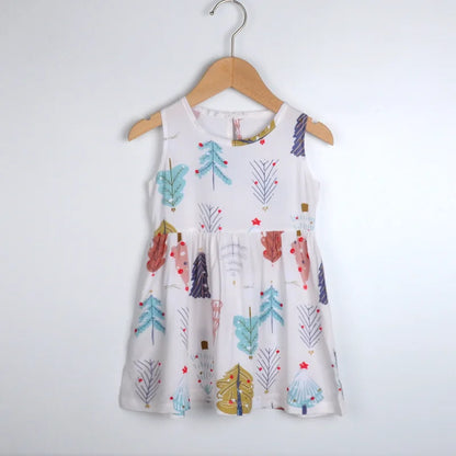 Girls Casual Dresses Flower Printing Sleeveless Casual Dress Toddler Clothes Flower Girl Dresses 2 To 8 Years