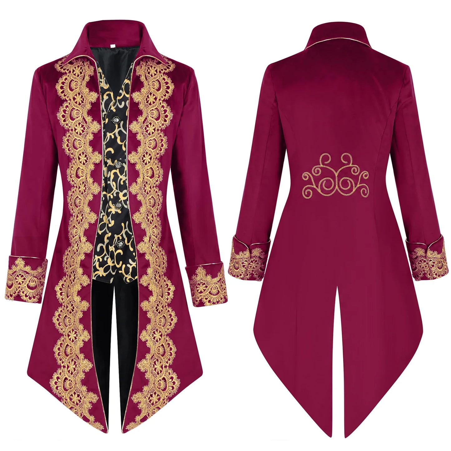 2025 New Blue Lace Tuxedo for Men, Euro- American Medieval Vintage Men's Tailcoat Jacket,medium Length Punk Performance Costume