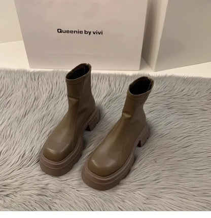 2024New Women's Boots Fashion Leather Casual Boots Luxury Brand Chelsea Ankle Boots for Women Outdoor Platform Boot Botas Mujer