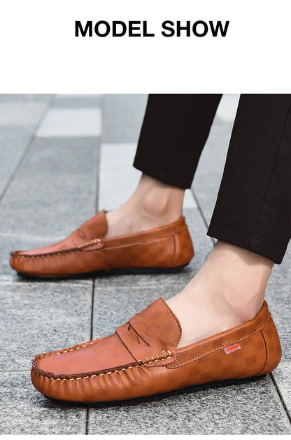 Men Shoes Casual Leather Mens Loafers Moccasins Designer Slip on Boat Shoes High Quality Chaussure Homme Plus Size 38-47