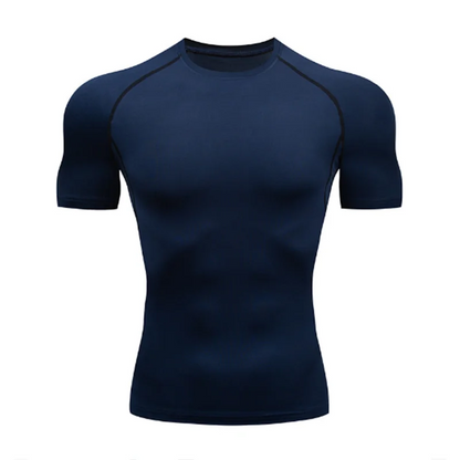Men's compression running T-shirt fitness tight short sleeved T-shirt training jogging shirt gym sportswear quick drying