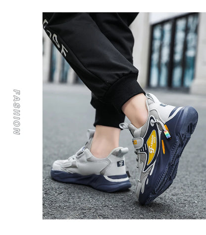 Kid Sneakers Sport Shoes for Boys Fashion Leather Children Breathable Mesh Comfort Shoes Casual Walking Outdoor Running Shoes