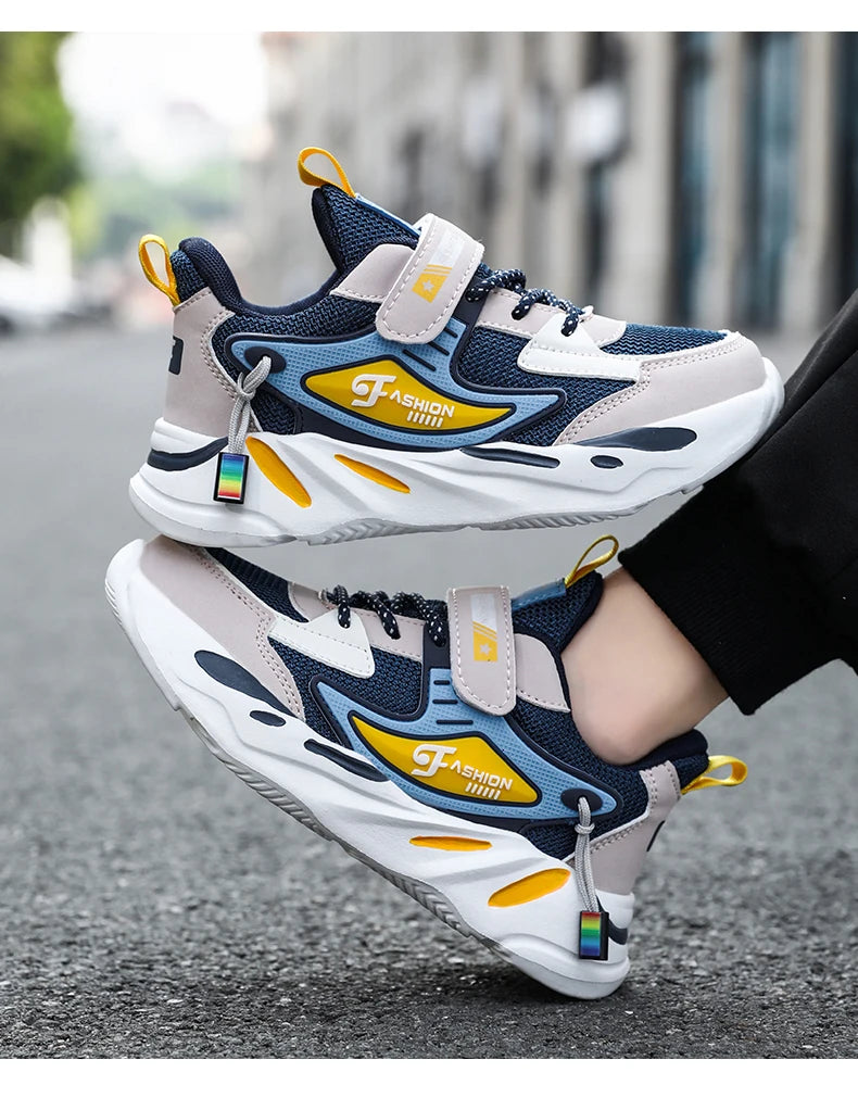 Kid Sneakers Sport Shoes for Boys Fashion Leather Children Breathable Mesh Comfort Shoes Casual Walking Outdoor Running Shoes