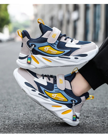 Kid Sneakers Sport Shoes for Boys Fashion Leather Children Breathable Mesh Comfort Shoes Casual Walking Outdoor Running Shoes