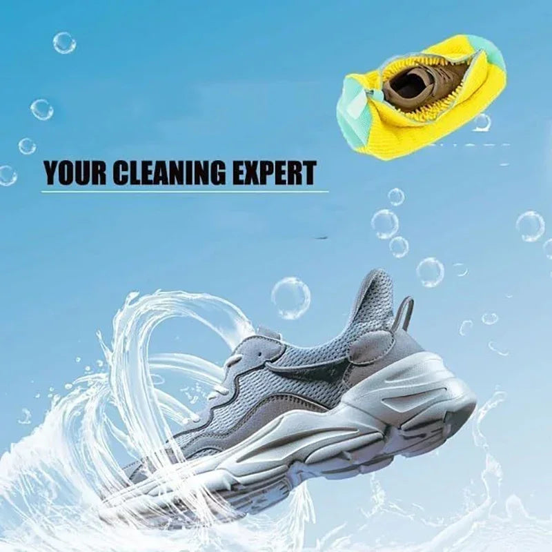 Fluffy Fiber Shoe Washing Bag 360° Surround Cleaning Reusable Durable Machine-Washable Laundry Bag with Zipper Closure (1pc)
