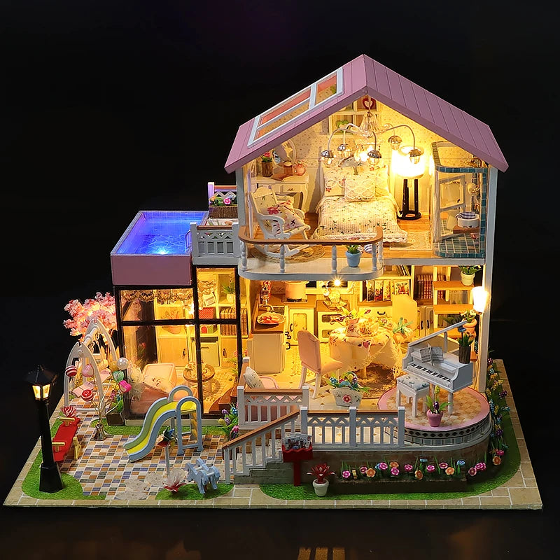 Wooden Miniature Doll House Kit 3D Puzzle Assembly Building Model Toy Home Bedroom Decoration With Furniture Adult New Year Gift
