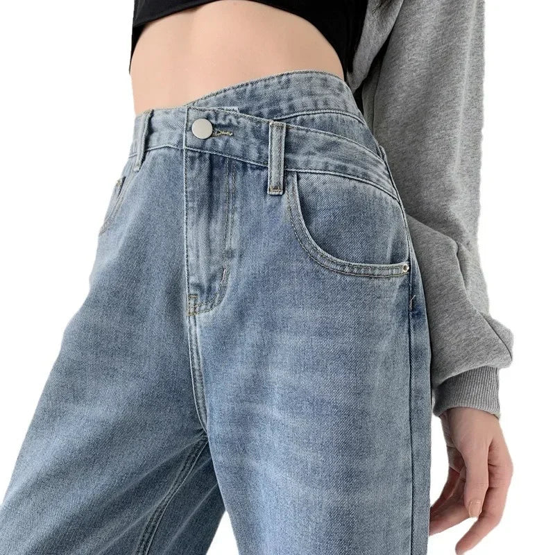 Wide Leg Pants Women Vintage Jeans High Waist Loose Fit Basics Full Length Pockets Button 2025 Casual Denims Straight Trousers