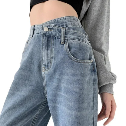 Wide Leg Pants Women Vintage Jeans High Waist Loose Fit Basics Full Length Pockets Button 2025 Casual Denims Straight Trousers