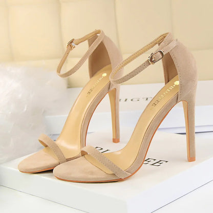 Women 10cm High Heels Flock Stripper Sandals Female Fetish Strappy Red Shoes Lady Valentine Green Summer Classic Sexy Pumps