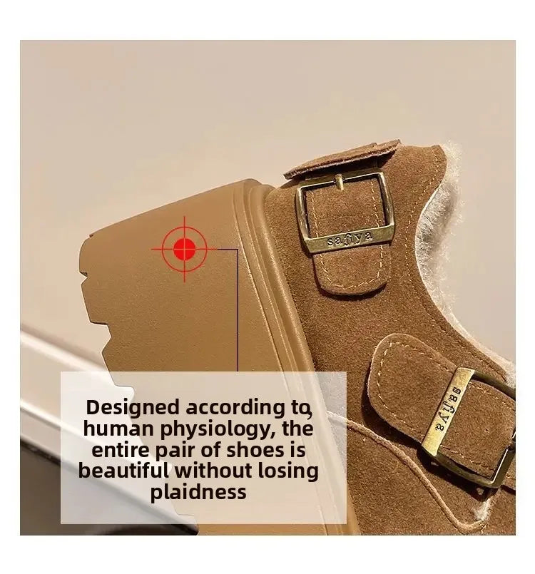 Women's Thick Bottomed Slip-On Flats Fleece Lined Cotton Shoes Spring Autumn Casual Comfortable Flat Heel Warmth Enhancing