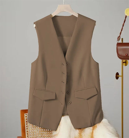 Vest Women Sleeveless Jacket Waistcoat V Neck Single Breasted Tops Outerwear Spring Summer Female 2025 Office Lady Vintage Coat
