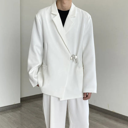 2026 Men's Korean Style Spring Casual Suit Jacekt Metal Buckle Male Loose  Male Solid Color Blazers Harajuku Long Sleeve Coats