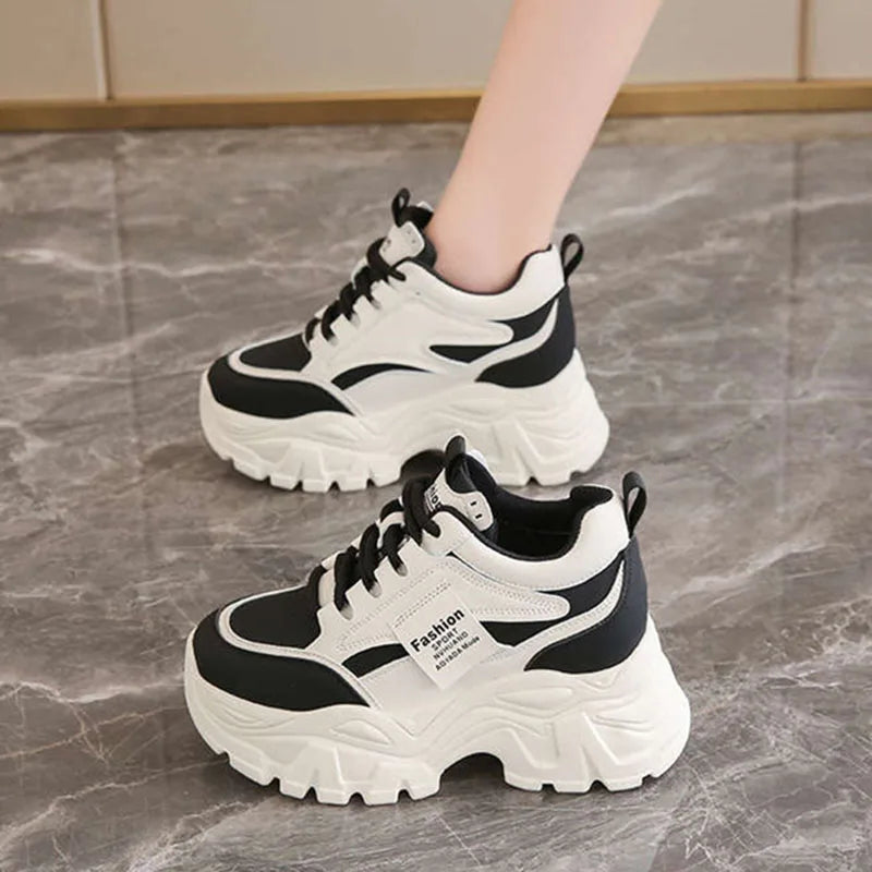 Fashion 2025 Spring Autumn Platform Sneakers Women Shoes Korean Lace Up Chunky Sneakers Mixed Color Women's Vulcanize Shoes