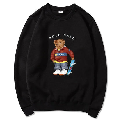 Men's casual and comfortable pullover, fashionable and versatile hooded sweatshirt with teddy bear pattern, sports shirt