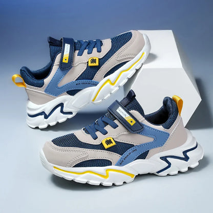 Kid Sneakers Sport Shoes for Boys Fashion Leather Children Breathable Mesh Comfort Shoes Casual Walking Outdoor Running Shoes