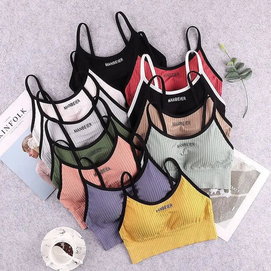 European andAmerican new outdoor threaded sports letter suspender color matching bra chest pad type tube top chest underwear