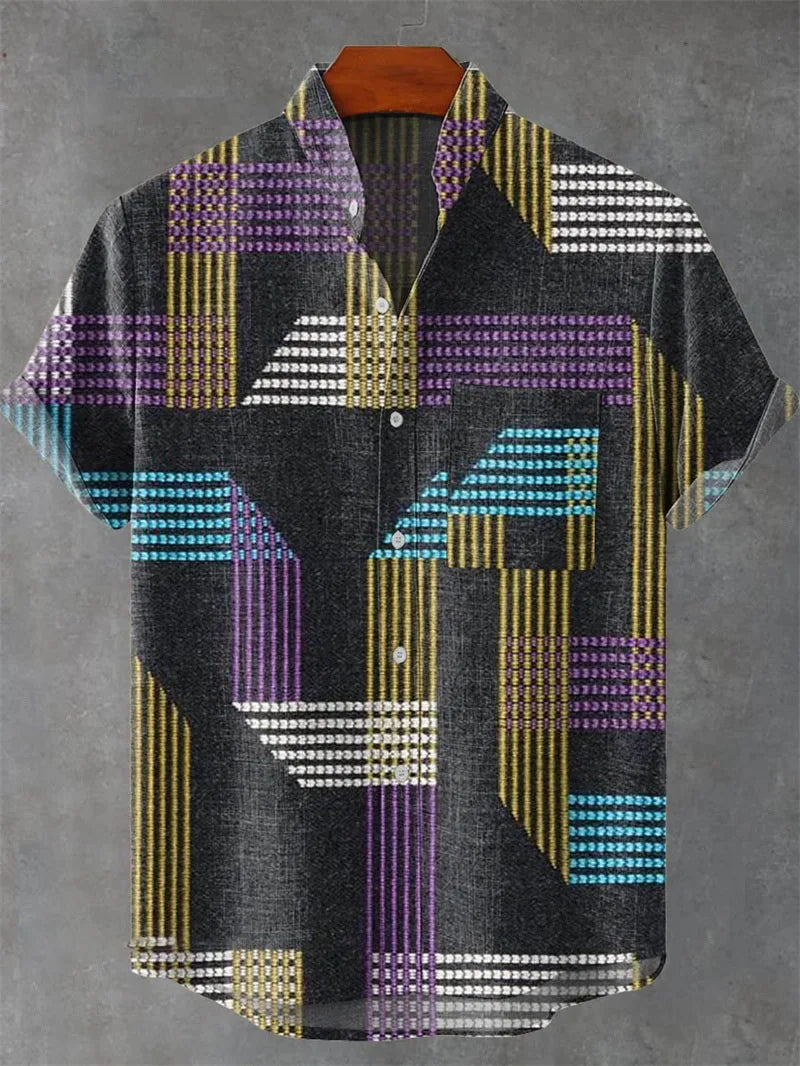 3D Men's Hawaiian Shirt Men's Linen Summer Stitching Retro Shirt Single Breasted Short Sleeved Top Camisa Hawaiana Hombre