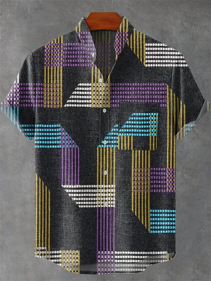 3D Men's Hawaiian Shirt Men's Linen Summer Stitching Retro Shirt Single Breasted Short Sleeved Top Camisa Hawaiana Hombre