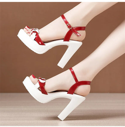 High quality summer leather sandals for women 8cm 10cm high heel 2024 size 32 33 43 platform open toe elegant shoe black white