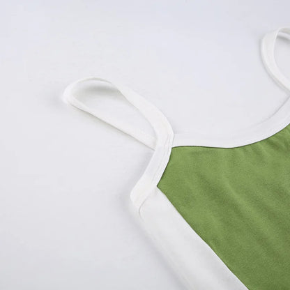 Sleeveless Knitted Crop Tops Green Sexy Basic Patchwork Summer Casual Cami Backless Y2k Vintage Tank Top Women
