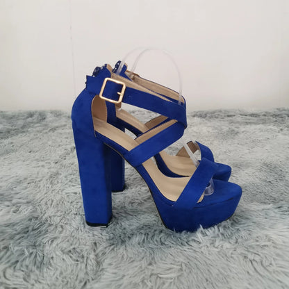 LOSLANDIFEN Women's Open Toe Cross Strap Buckle Wedge Platform Sandals High Heel Chunky Block Heels Dress Party Wedding Shoes