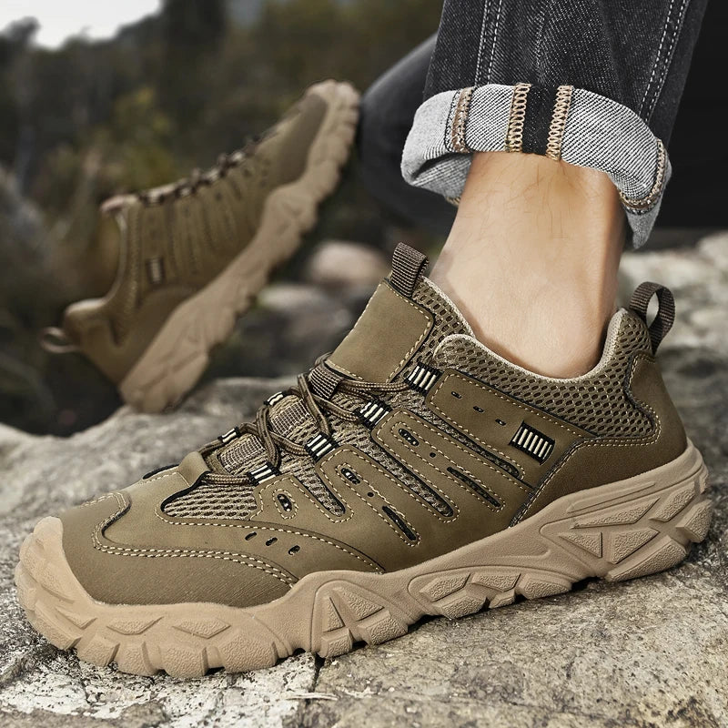 Retro Style Men's Outdoor Hiking Shoes Durable Waterproof Trekking Sneakers Non-Slip Sole Trainers Male Mountain Travel Footwear