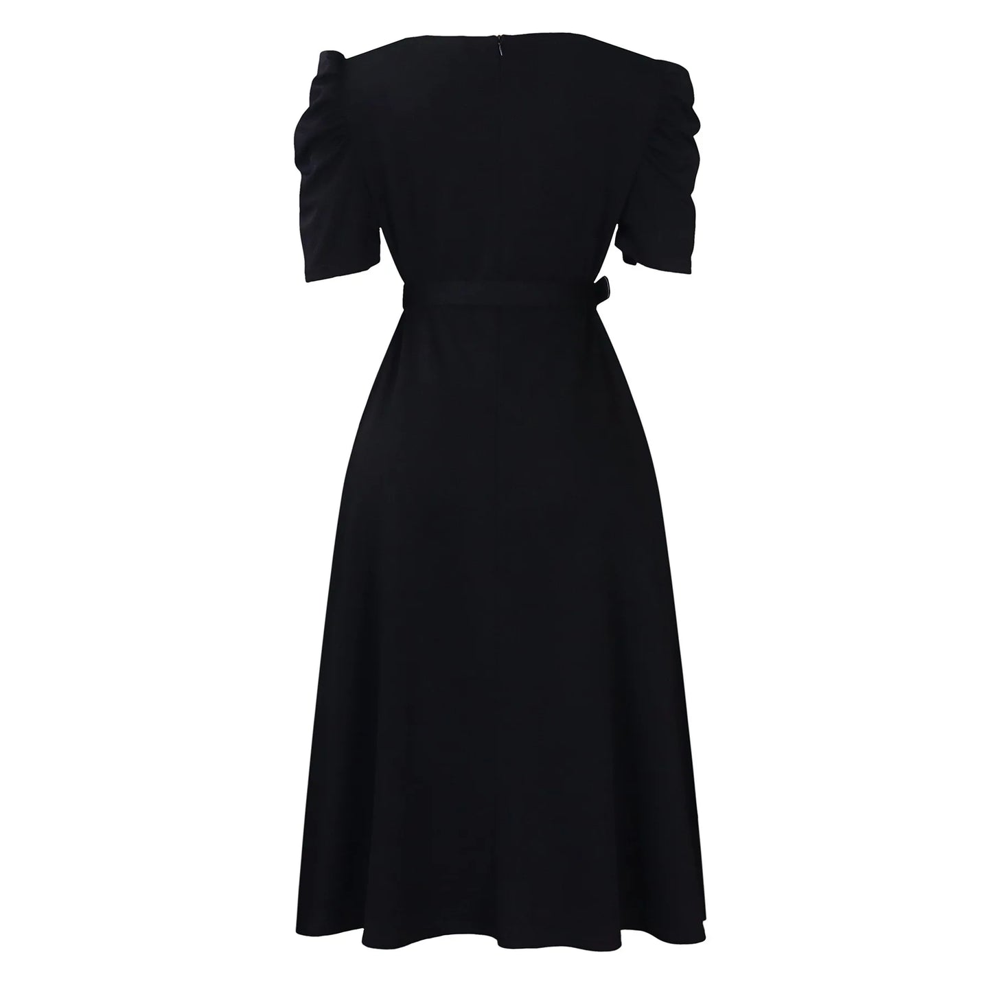 Elegant Party Dresses for Women V Neck Short Sleeve Belt Waisted Pleated Mid Calf Luxury Birthday Dinner Vestidos Mujer Dress OL