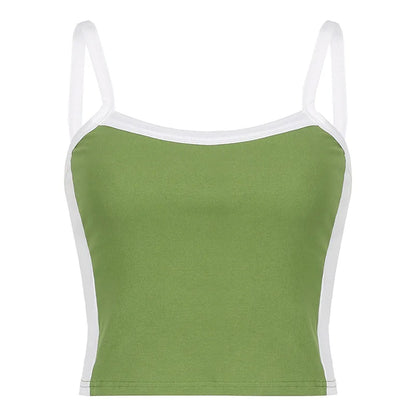 Sleeveless Knitted Crop Tops Green Sexy Basic Patchwork Summer Casual Cami Backless Y2k Vintage Tank Top Women