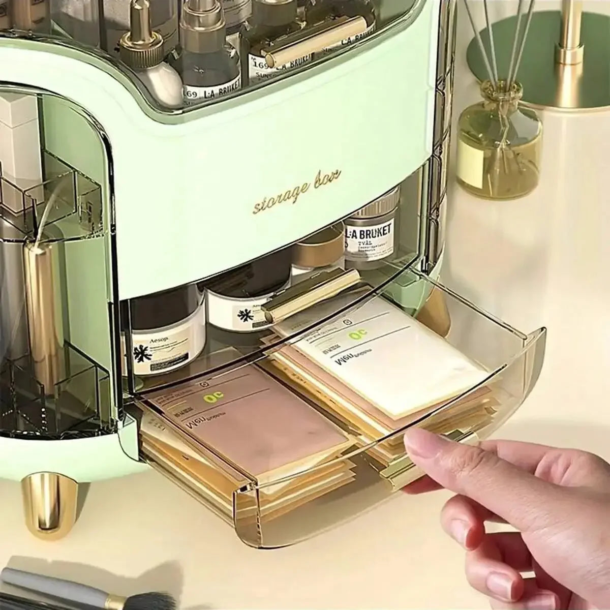 Cosmetic storage mask desktop organizer makeup box dustproof large capacity multifunctional household cosmetic storage box