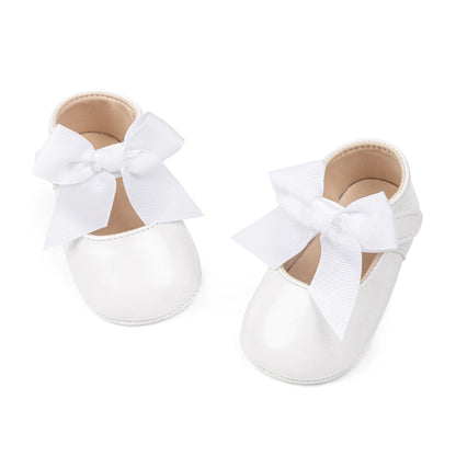 Fashion Baby Girl Casual Leather Shoes Exquisite Lace Bowknot Solid Color Princess Wedding Walking Shoes Soft Non-slip Flat Sole