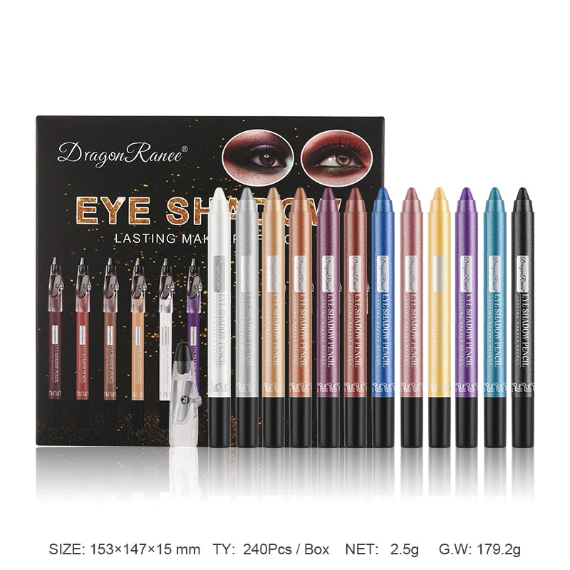 12-Piece Eyeshadow Pen Set, Pearlescent Fine Shimmer, Delicate and Silky, Non-Smudging, Multi-Use, High-Gloss Contouring, One-Swipe Application, Eye-Enhancing, Waterproof, Long-Lasting, Versatile Eyeshadow