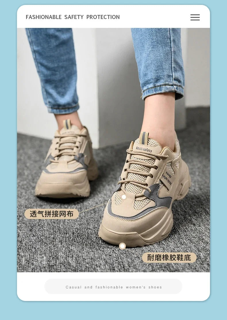 New Fashion 2024 Women's Safety Shoes Sneakers Women Anti-smash Anti-puncture Security Boots Protective Shoes Breathable