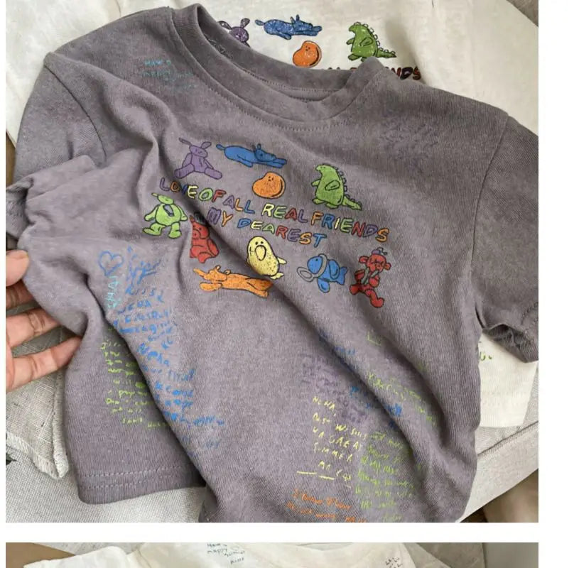 2025 Cartoon Baby T-shirts Korea Style Children's Baby Short Sleeve Printing Tees For Boys Girls