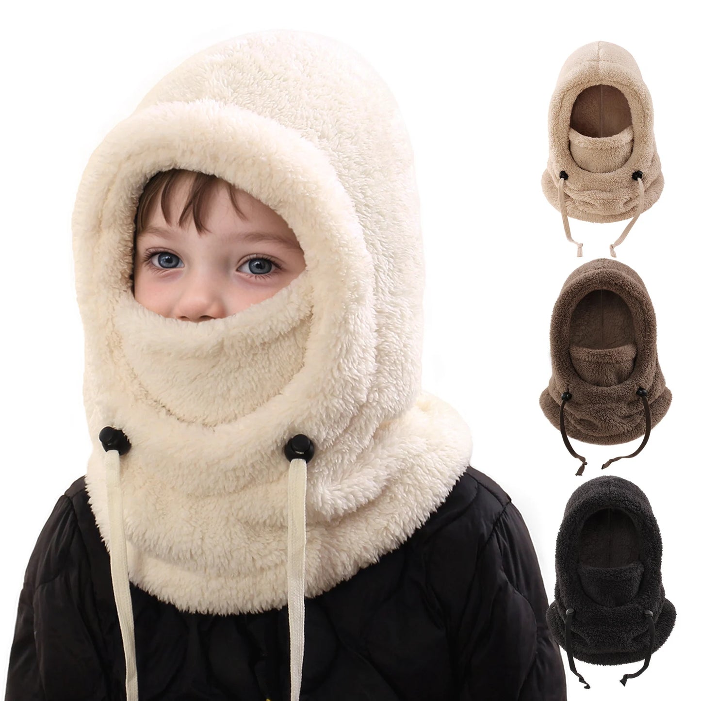 4-14Y Kids' Warm Ear-Protecting Neck Warmer Hat, Thickened Winter Ski Cycling Face Mask Windproof Beanie