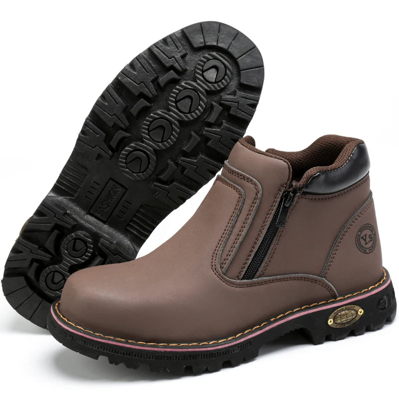 Anti Puncture Anti Smashing Work Boots Safety Steel Toe Shoes Men Waterproof Leather Boots Protective Shoes Safety Men Boots