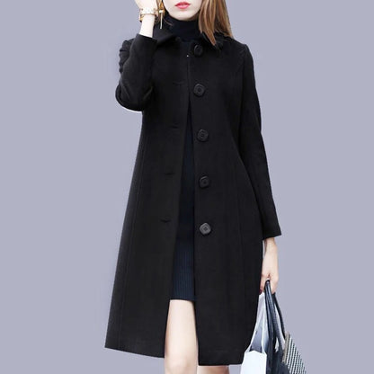 Women Wool Jacket Coat Thick Woolen Overcoat Turn Down Collar Single Breasted Vintage Outerwear Office Lady Autumn Winter 2025
