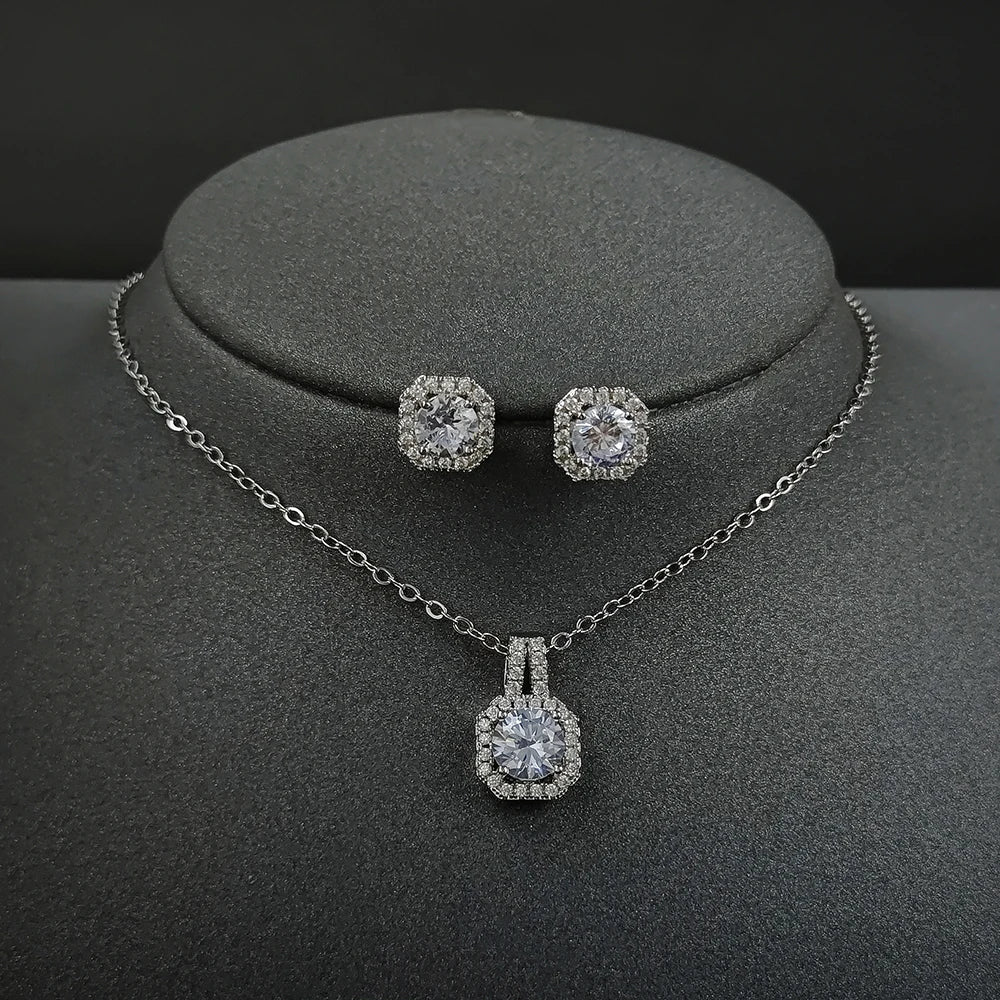 2024 New Trendy Pink Color Earrings and Necklace Pendant Set for Women Anniversary Gift Jewelry Wholesale X1104-E1104