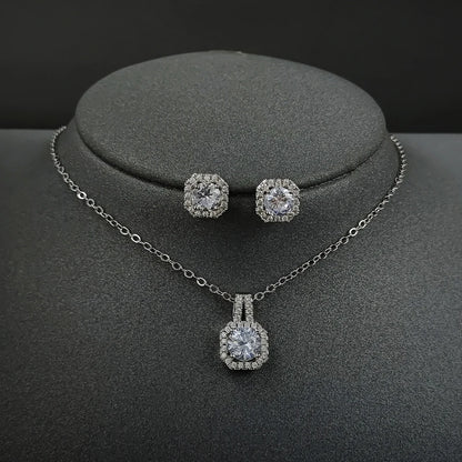 2024 New Trendy Pink Color Earrings and Necklace Pendant Set for Women Anniversary Gift Jewelry Wholesale X1104-E1104