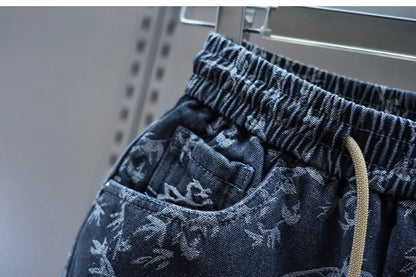 Trendy Men's Spring and Summer New Jeans Light Blue Heavy Industry Jacquard Leggings Thin Designer Luxury Elastic Waist Pants