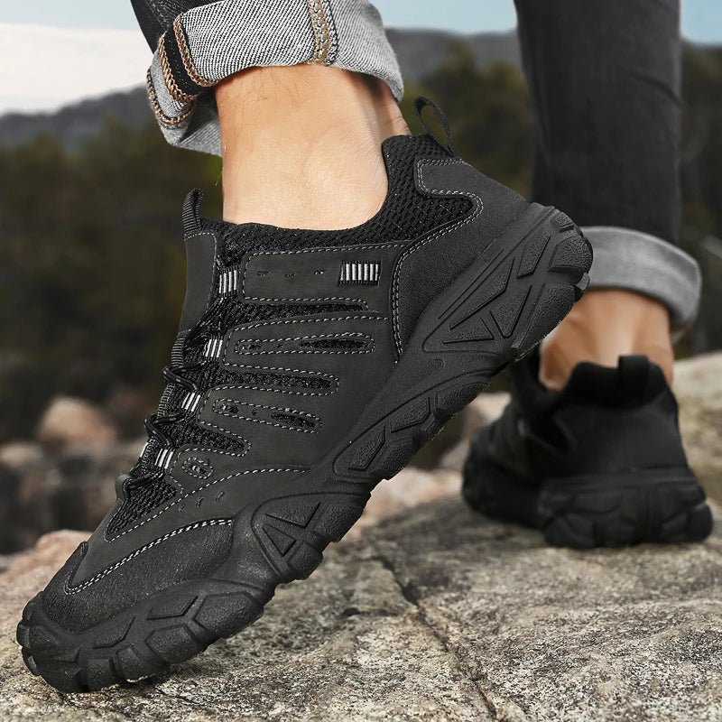 Retro Style Men's Outdoor Hiking Shoes Durable Waterproof Trekking Sneakers Non-Slip Sole Trainers Male Mountain Travel Footwear