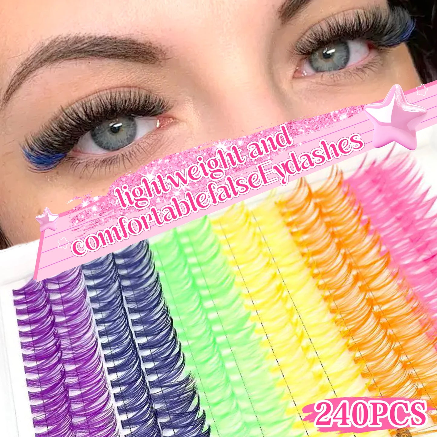[Personal Eyelash] 240/390/600 Cluster Color Mixed Eyelash Extension Kit Makeup Beginner False Eyelash