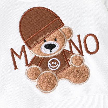 Terno For Kid 3-24Months Casual Cartoon Bear Long Sleeve tee and Navy Pants Outfit Toddler Infant Clothing Set Kids Wear