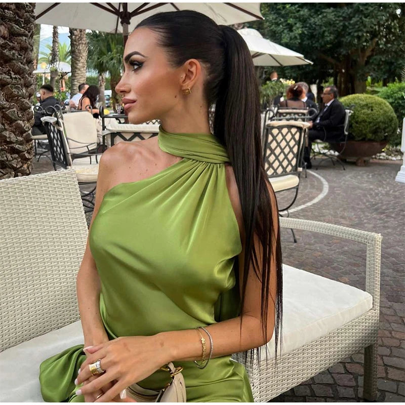 Ribbon Satin Long Party Dress Women Elegant Solid Sleeveless Female Backless Dresses 2026 Summer Autumn Lady Evening Club Gowns