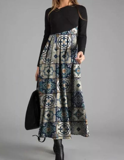 Vintage Women Long Dress V-Neck A-Line Dress 2024 Autumn Elegant Long Sleeves Slim Party Dresses Ladies Casual Loose Vestidos