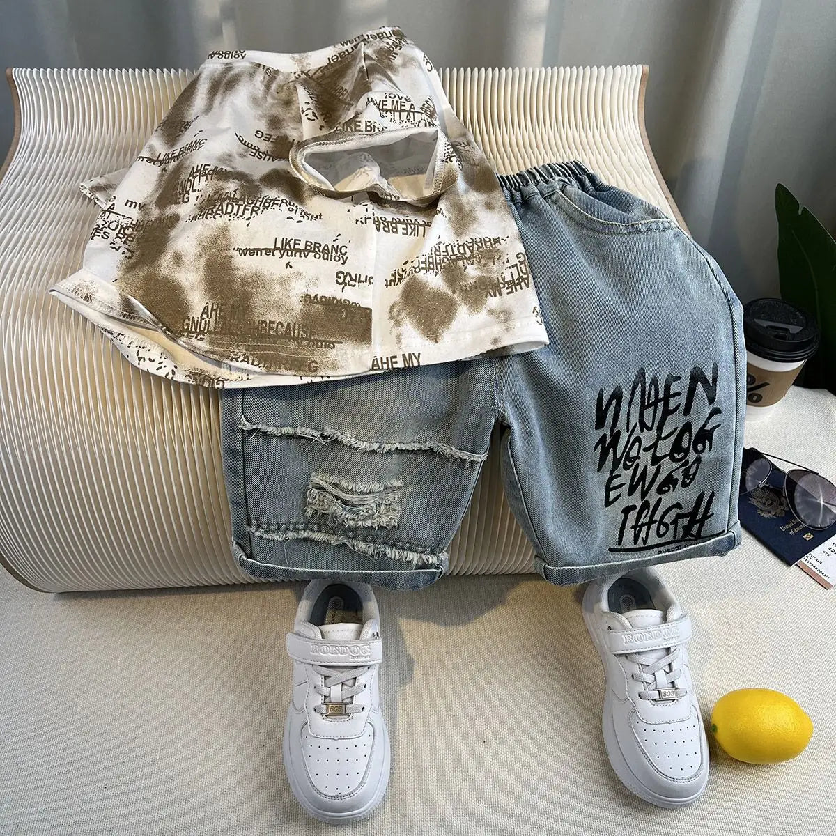 Hot Sale Fashion Baby Boy Suit Summer Clothes Short Sleeve T-shirt Short Jeans 2 Piece Set Kids Outfit 2-11Y Children's Costume