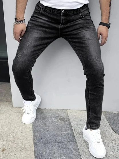 Autumn New Men's Stretch Jeans European American Fashion Casual Vintage Washing Feet Elasticity Denim Trousers Male