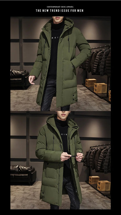 Cotton jacket men's winter thick medium long style men's decoration body trend business cotton jacket men's coat