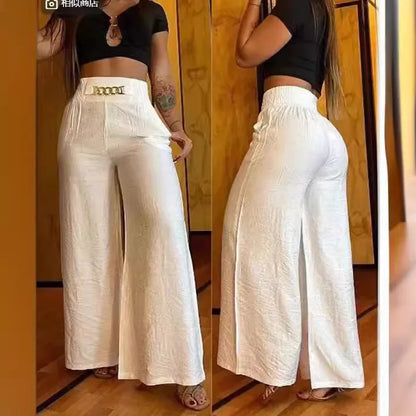 Wide Leg Pants Women Capris Loose Flare Pant Pockets Solid Basics Casual Spliced High Waist Trousers Streetwear Summer 2025