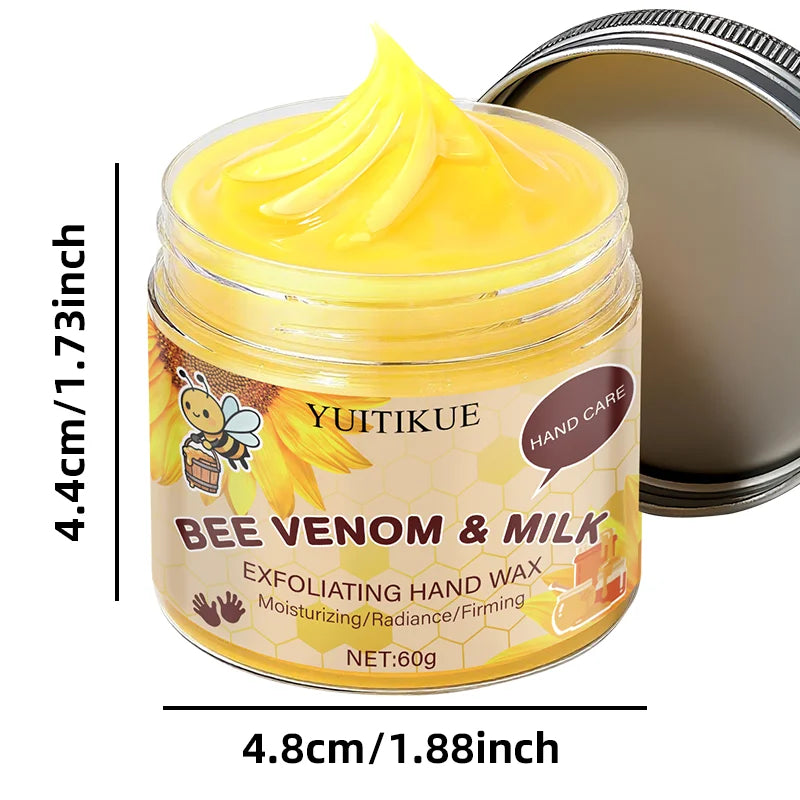 Bee Venom Milk Exfoliating Hand Wax Mask 60g - Gentle peel, moisturizes, whitens, and firms hands, painless