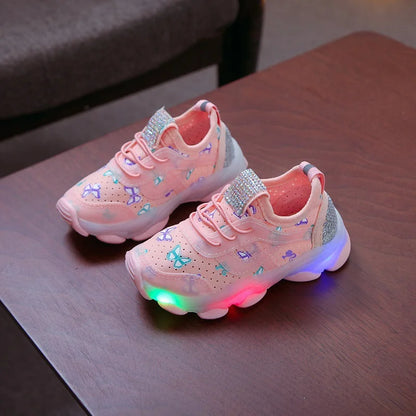 Kid Shoes Children's LED Shining Shoes 2023 Spring New Boys Sports Shoes Girls Elastic Fabric Sequins Casual Shoes Zapatillas